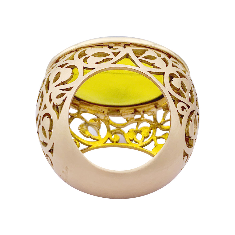 Pomellato ring, "Arabesque", rose gold, amber.
