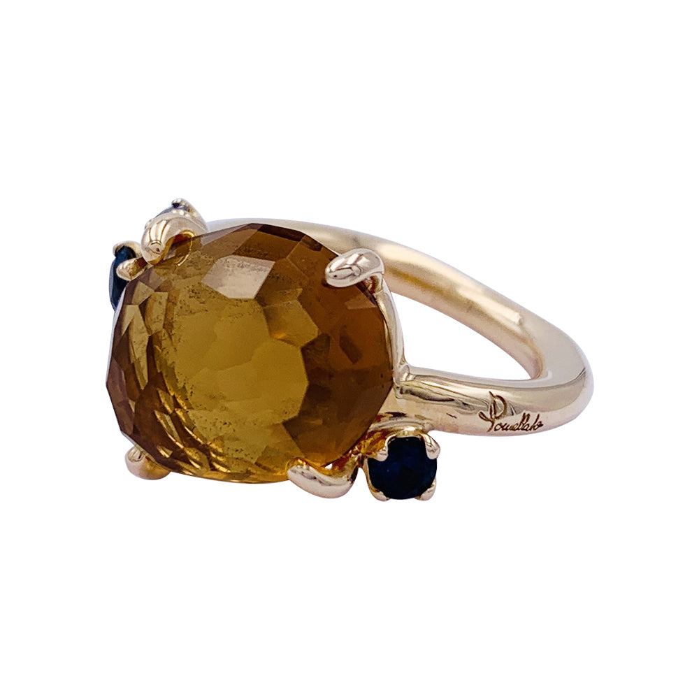 Bague Pomellato, "Bahia", or rose, citrine, saphirs.