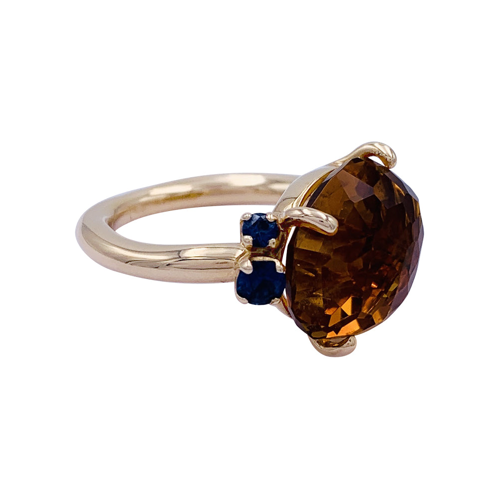 Bague Pomellato, "Bahia", or rose, citrine, saphirs.
