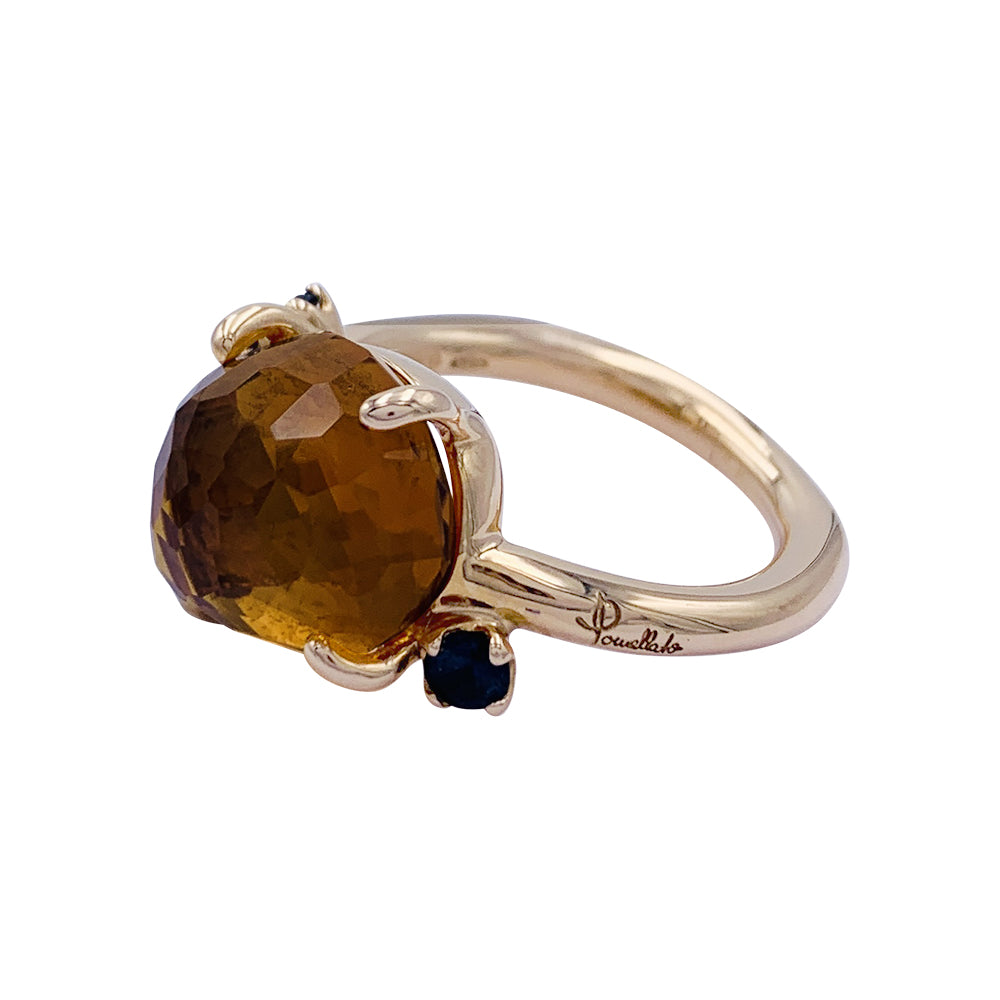 Pomellato ring, "Bahia", pink gold, citrine, sapphires.