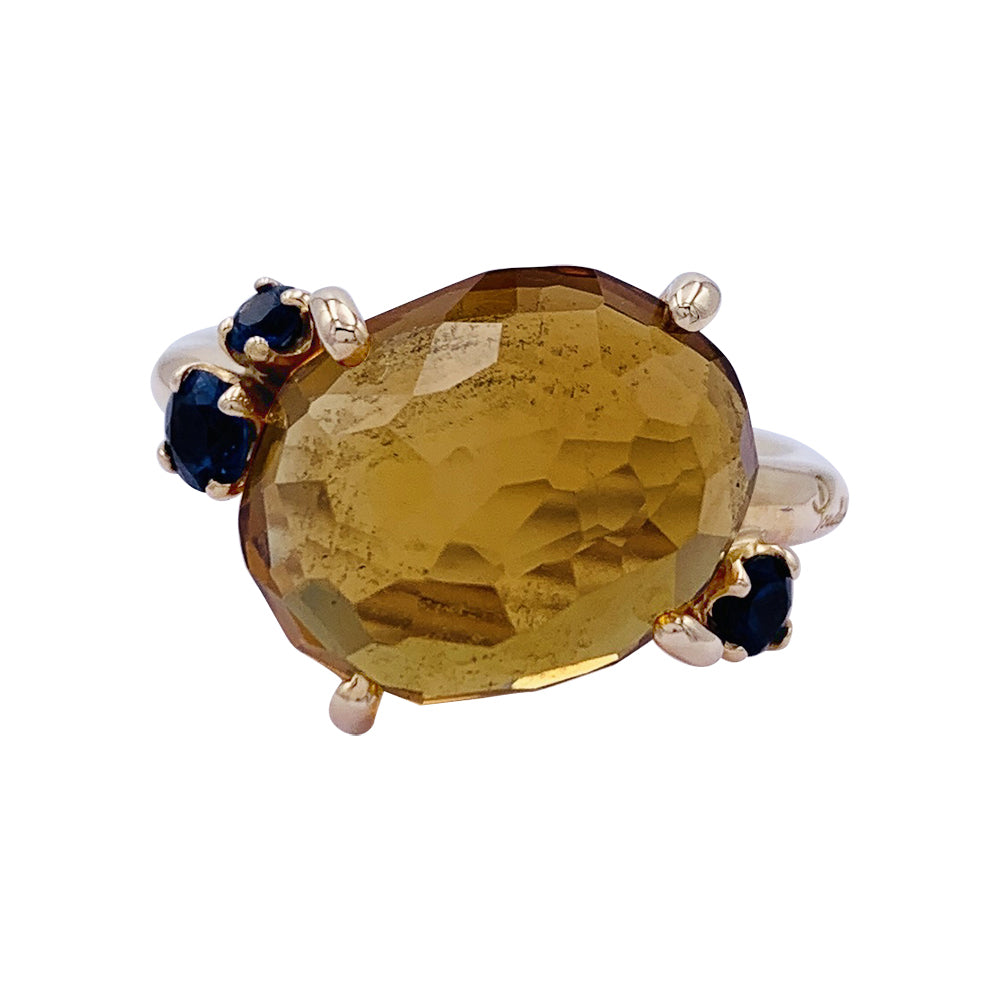 Pomellato ring, "Bahia", pink gold, citrine, sapphires.