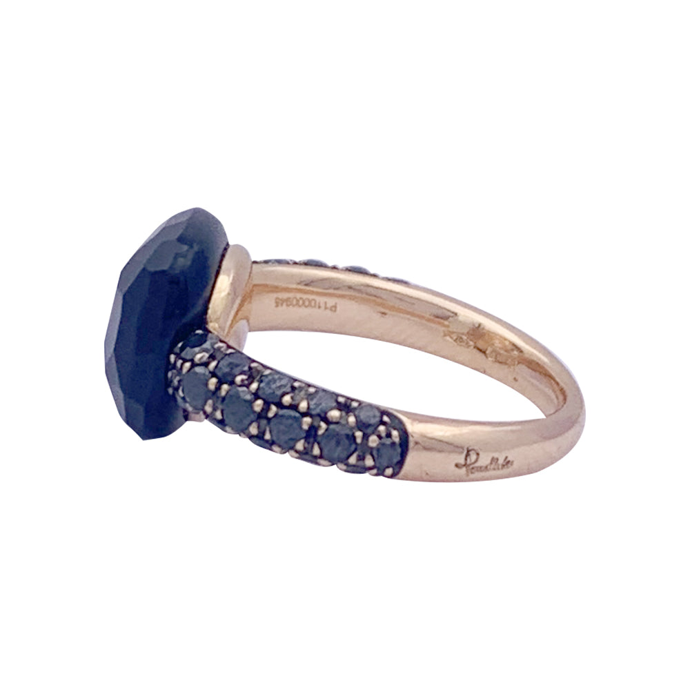 Bague Pomellato "Capri" or rose, diamants noirs et onyx.