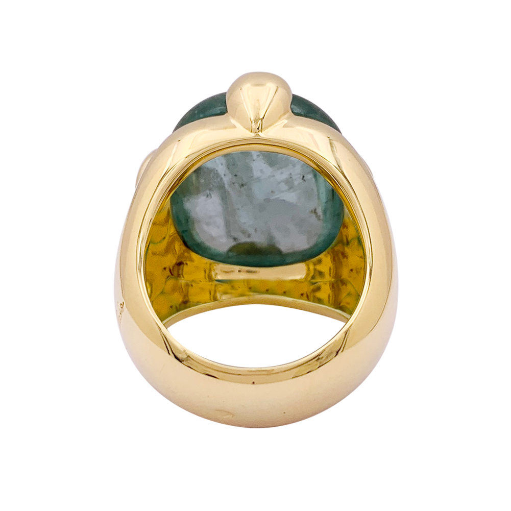 Bague Pomellato "Griffe" or jaune, aigue marine.