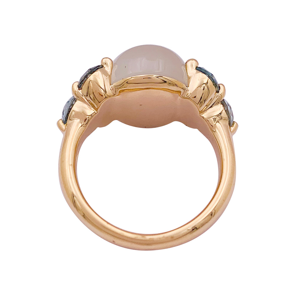 Pomellato ring, "Luna", rose gold, moonstone, aquamarines.