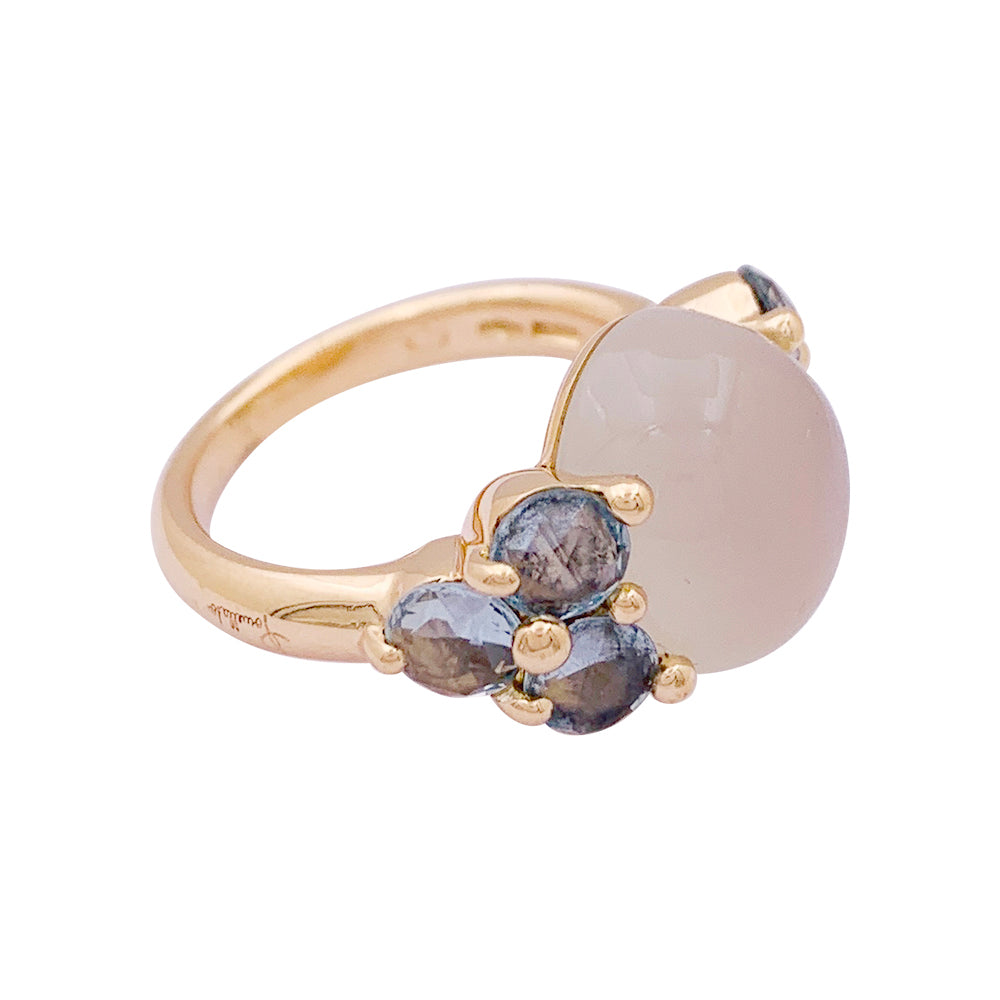 Pomellato ring, "Luna", rose gold, moonstone, aquamarines.
