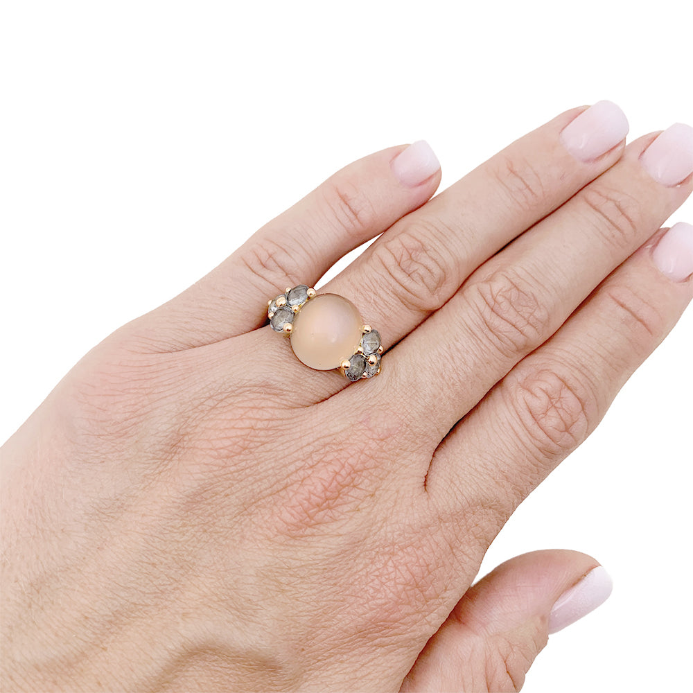 Pomellato ring, "Luna", rose gold, moonstone, aquamarines.