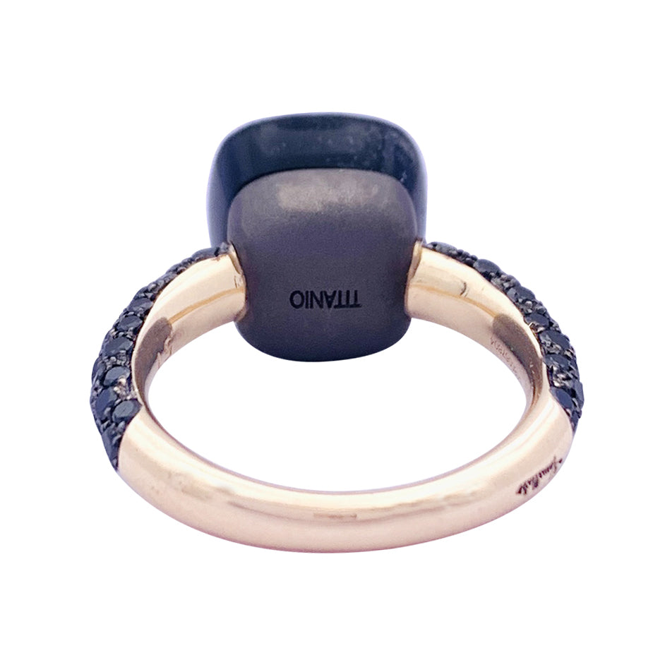Bague Pomellato, "Nudo", or rose, titane, obsidienne, diamants noirs.