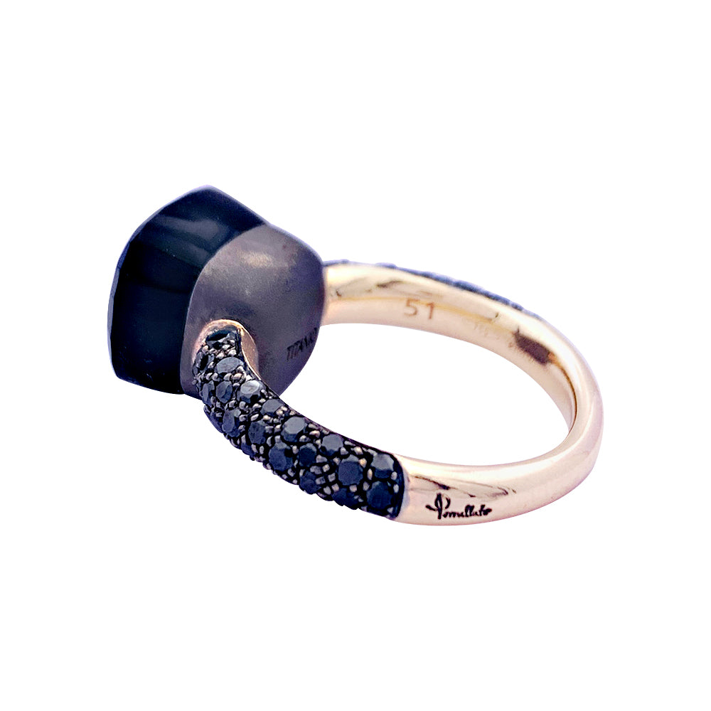 Pomellato ring, "Nudo", rose gold, titanium, obsidian, black diamonds.