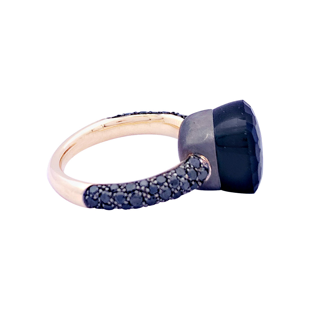 Pomellato ring, "Nudo", rose gold, titanium, obsidian, black diamonds.