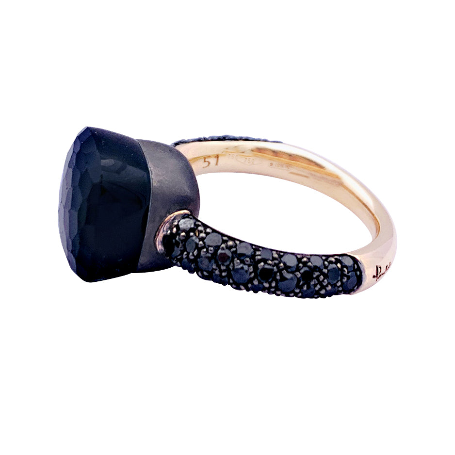 Pomellato ring, "Nudo", rose gold, titanium, obsidian, black diamonds.