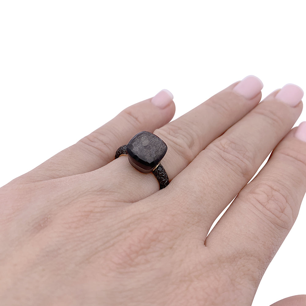 Pomellato ring, "Nudo", rose gold, titanium, obsidian, black diamonds.