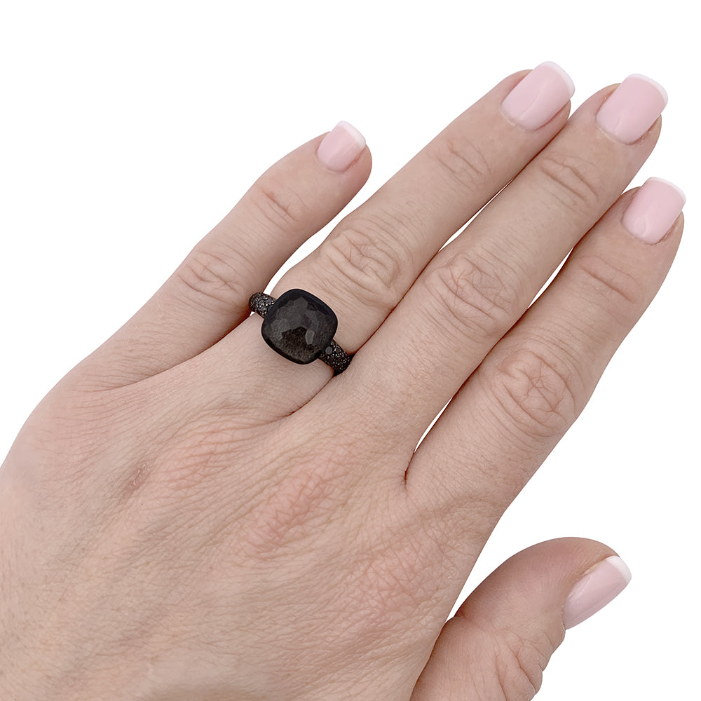 Pomellato ring, "Nudo", rose gold, titanium, obsidian, black diamonds.