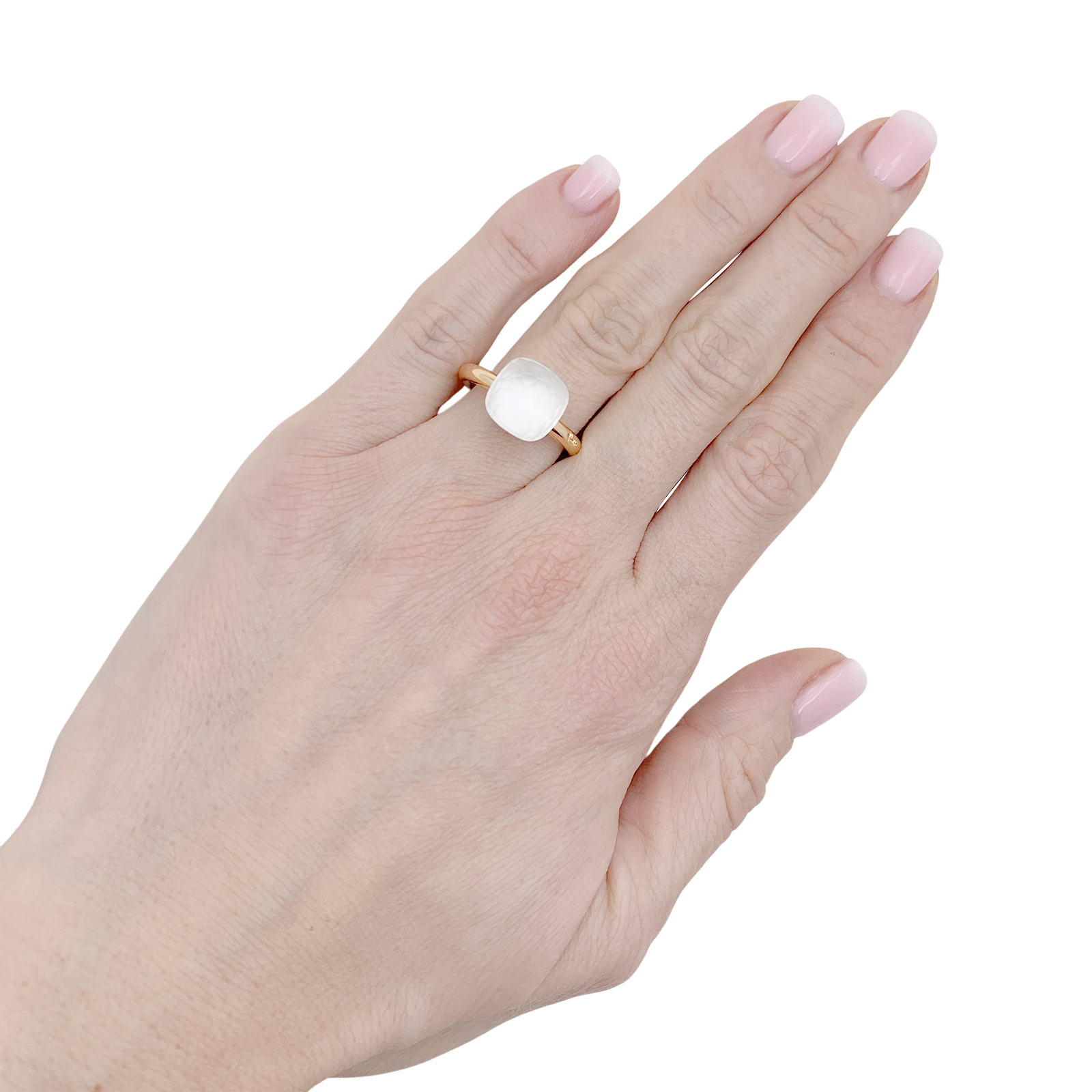 Pomellato ring, "Nudo Gelé", two golds, white topaz.