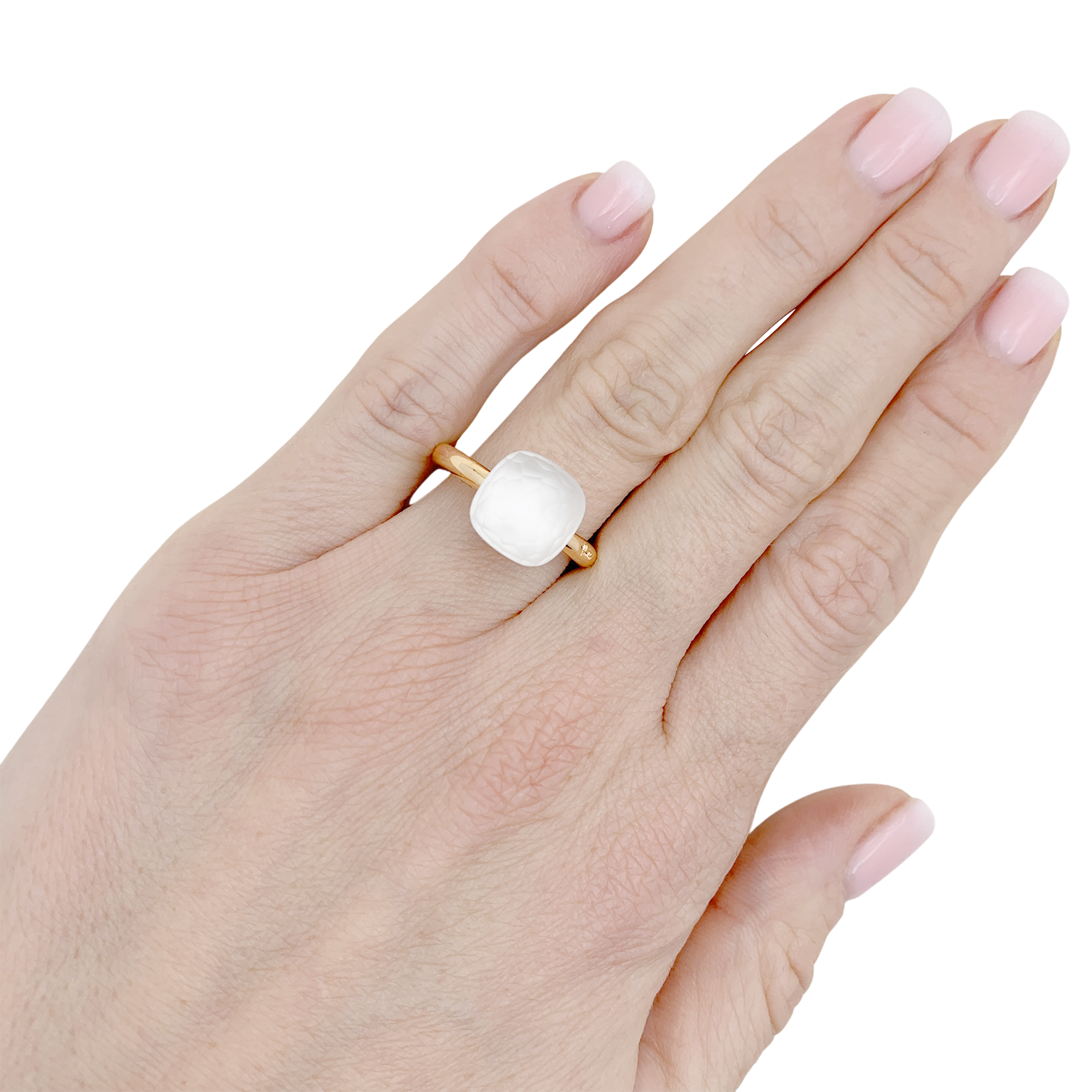 Pomellato ring, "Nudo Gelé", two golds, white topaz.