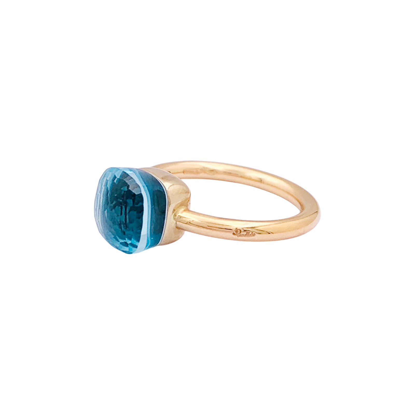 Bague Pomellato, "Nudo Petit", or rose, or blanc, topaze bleue.