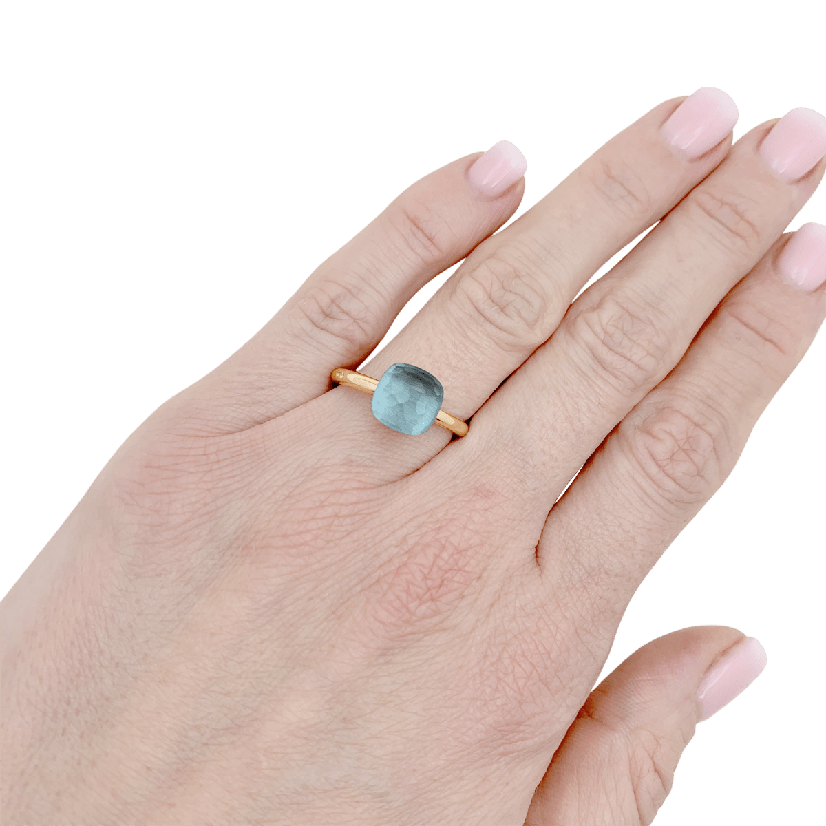 Bague Pomellato, "Nudo Petit", or rose, or blanc, topaze bleue. - Maison Eloe
