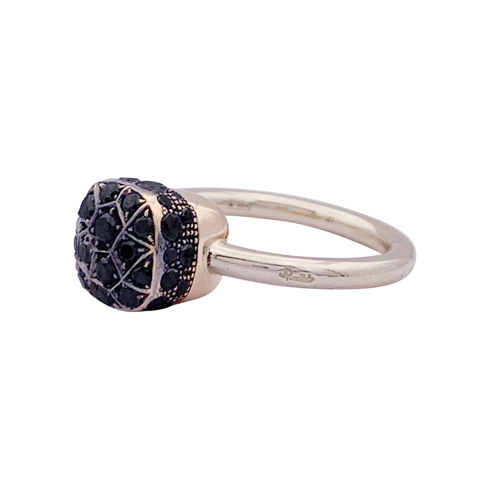 Pomellato ring, "Nudo Solitaire", two golds, black-treated diamonds.