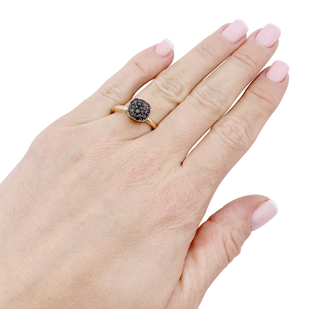 Pomellato ring, "Nudo Solitaire", two golds, black-treated diamonds.