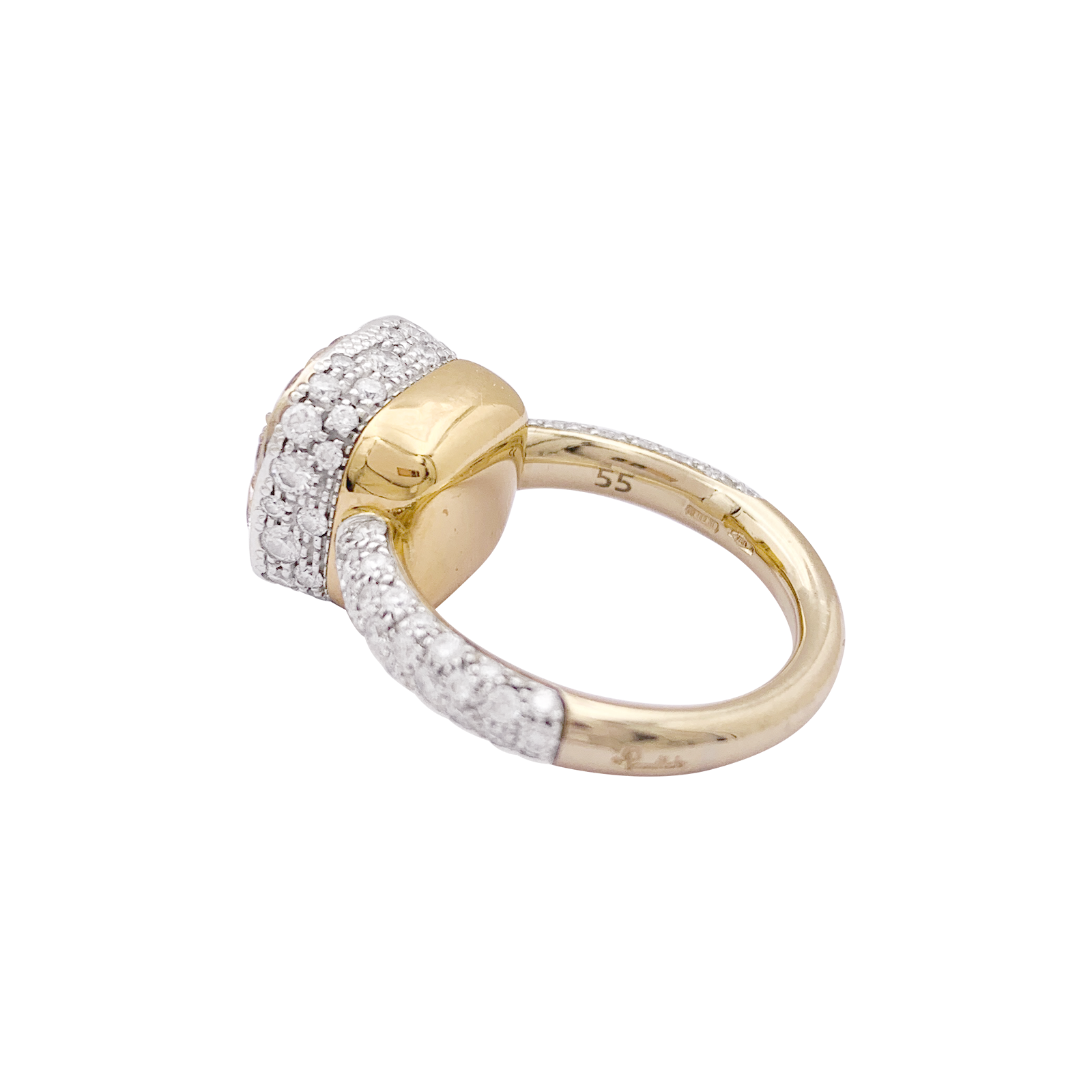 Pomellato "Nudo Solitaire" ring in rose gold, white gold, diamonds.