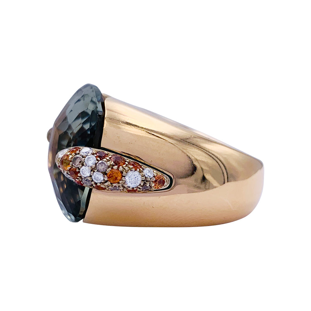 Pomellato ring, "Pin Up", pink gold, prasiolite, diamonds, garnets.