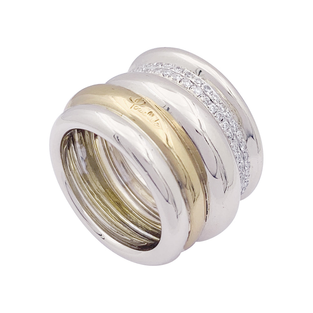Pomellato ring, "Tubolare", two golds and diamonds.