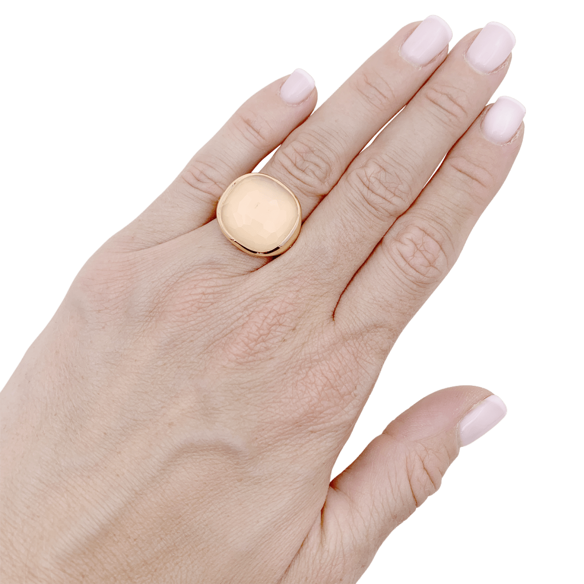 Bague Pomellato "Cipria" en or rose et quartz rose. - Maison Eloe