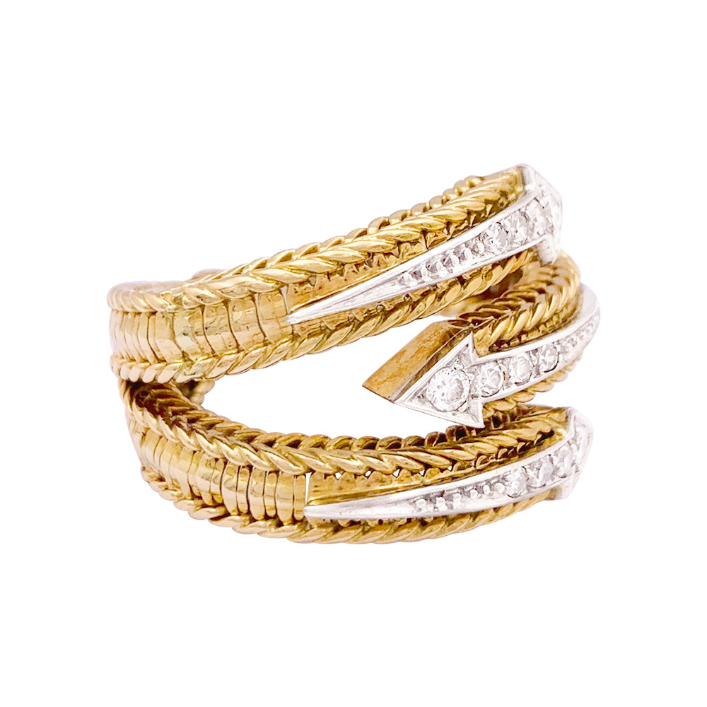 Sterlé ring in yellow gold, platinum, diamonds.