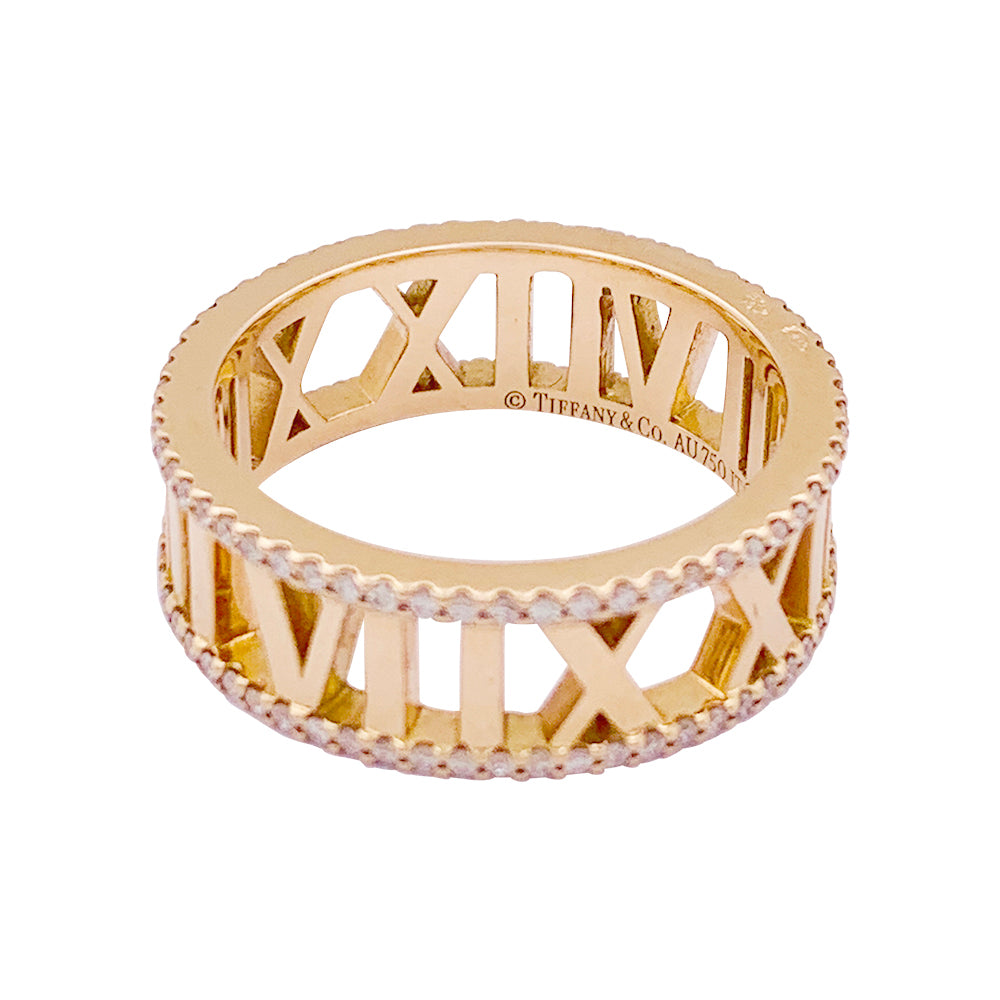 Tiffany & Co. "Atlas" ring in rose gold and diamonds.