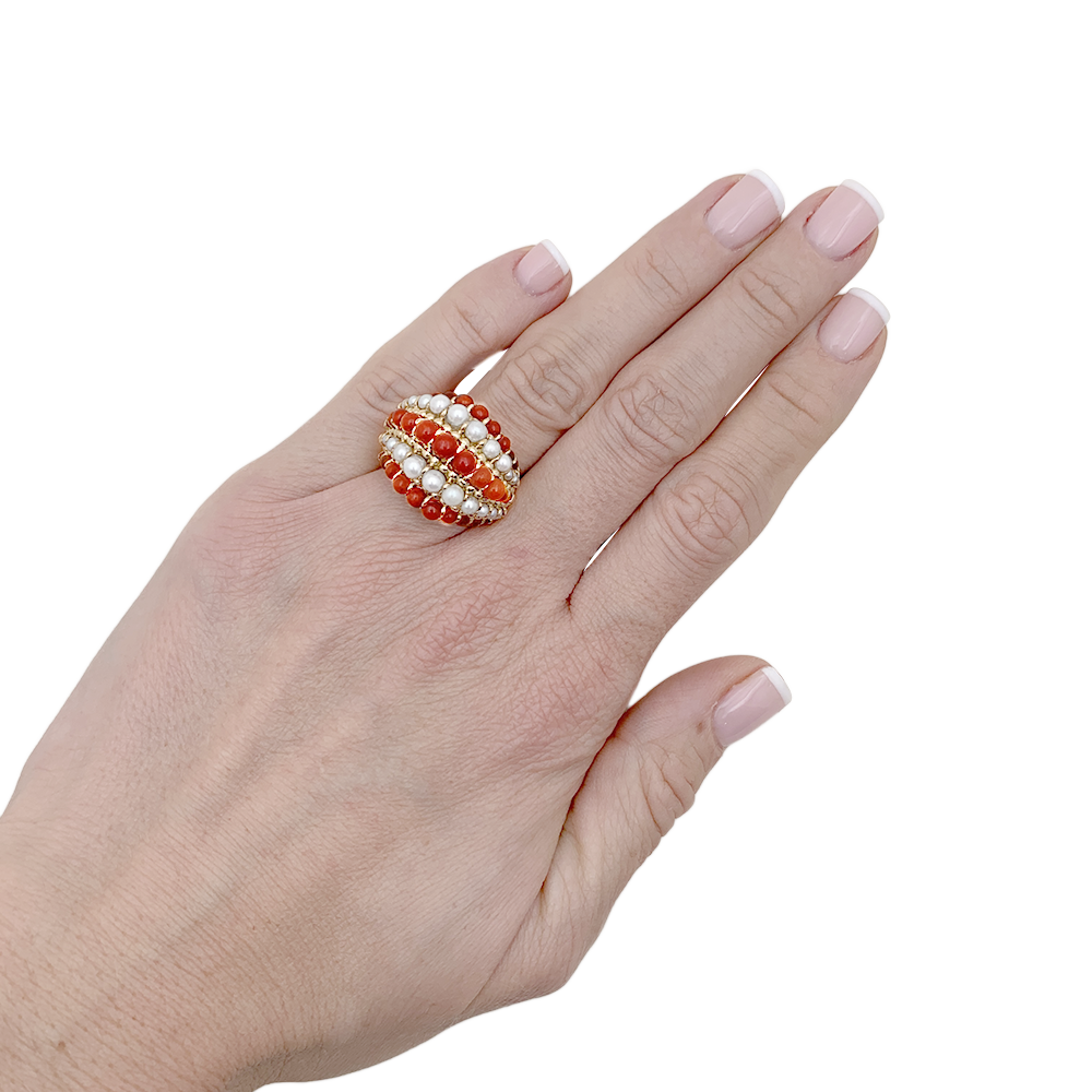 Van Cleef & Arpels dome ring, "Twist", yellow gold, coral, pearls.