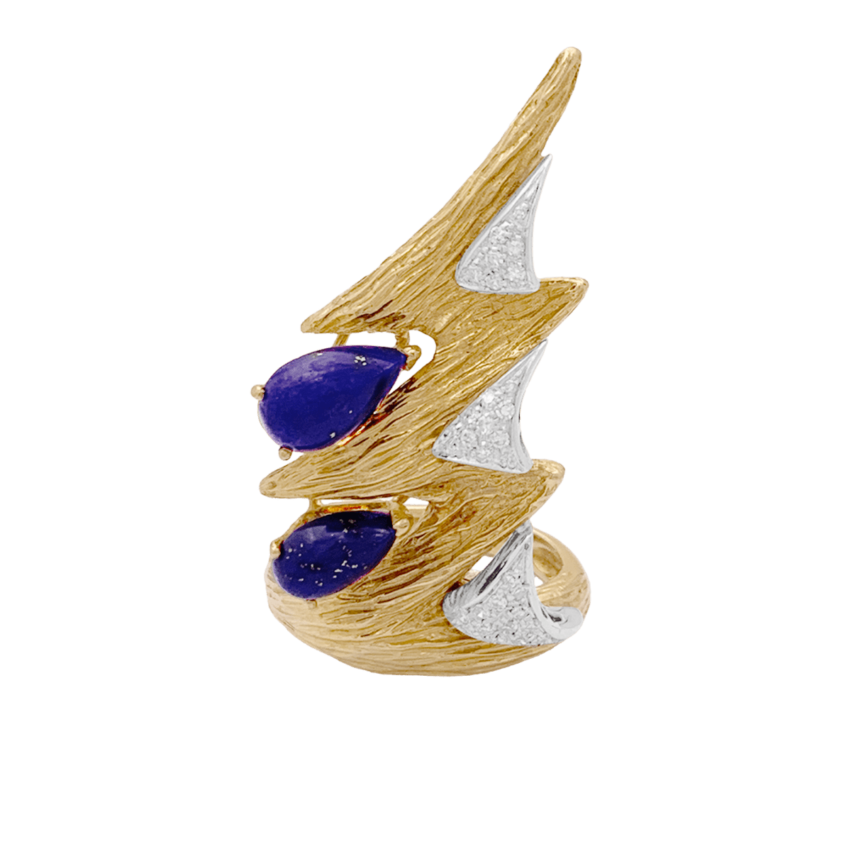 Bague "éclair" deux tons d'or 750/000, lapis lazuli et diamants. - Maison Eloe