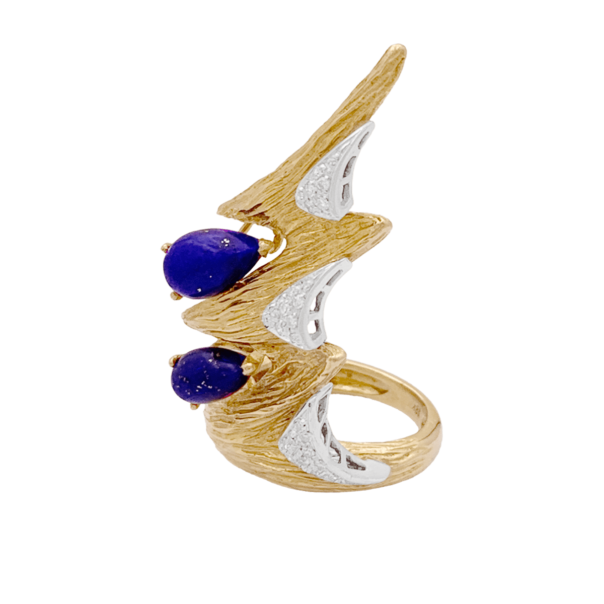 Bague "éclair" deux tons d'or 750/000, lapis lazuli et diamants. - Maison Eloe