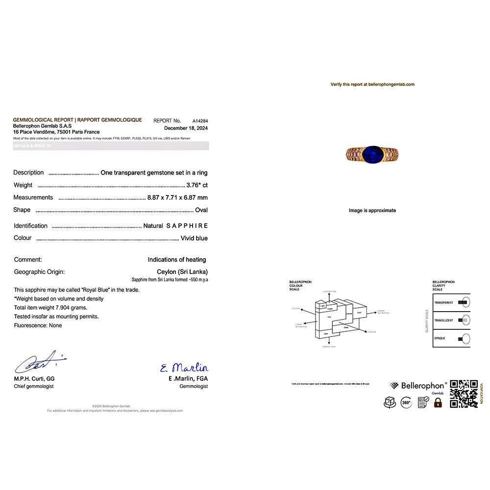 Bague vintage O.J. Perrin or jaune, diamants, saphirs. - Maison Eloe