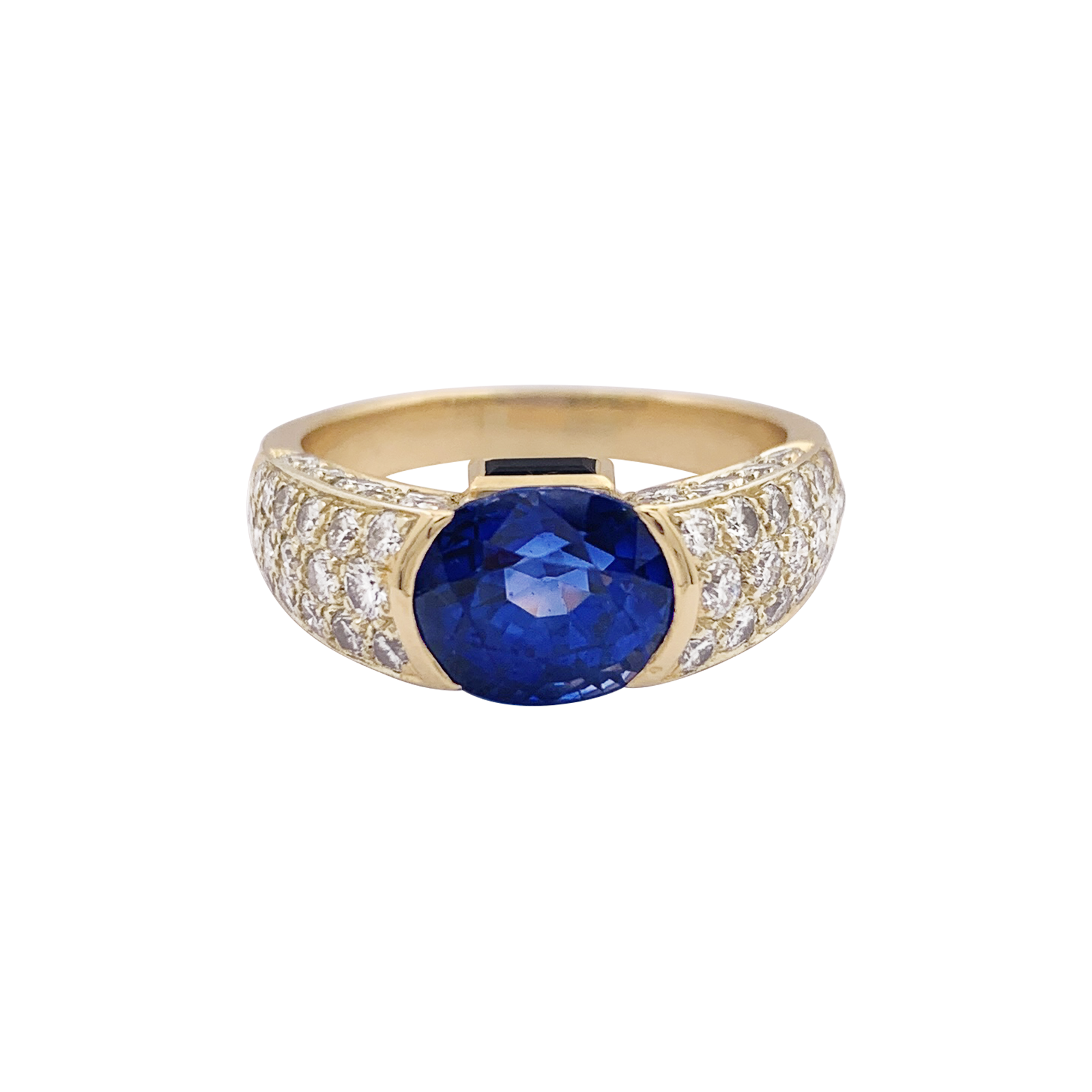 Bague vintage O.J. Perrin or jaune, diamants, saphirs.