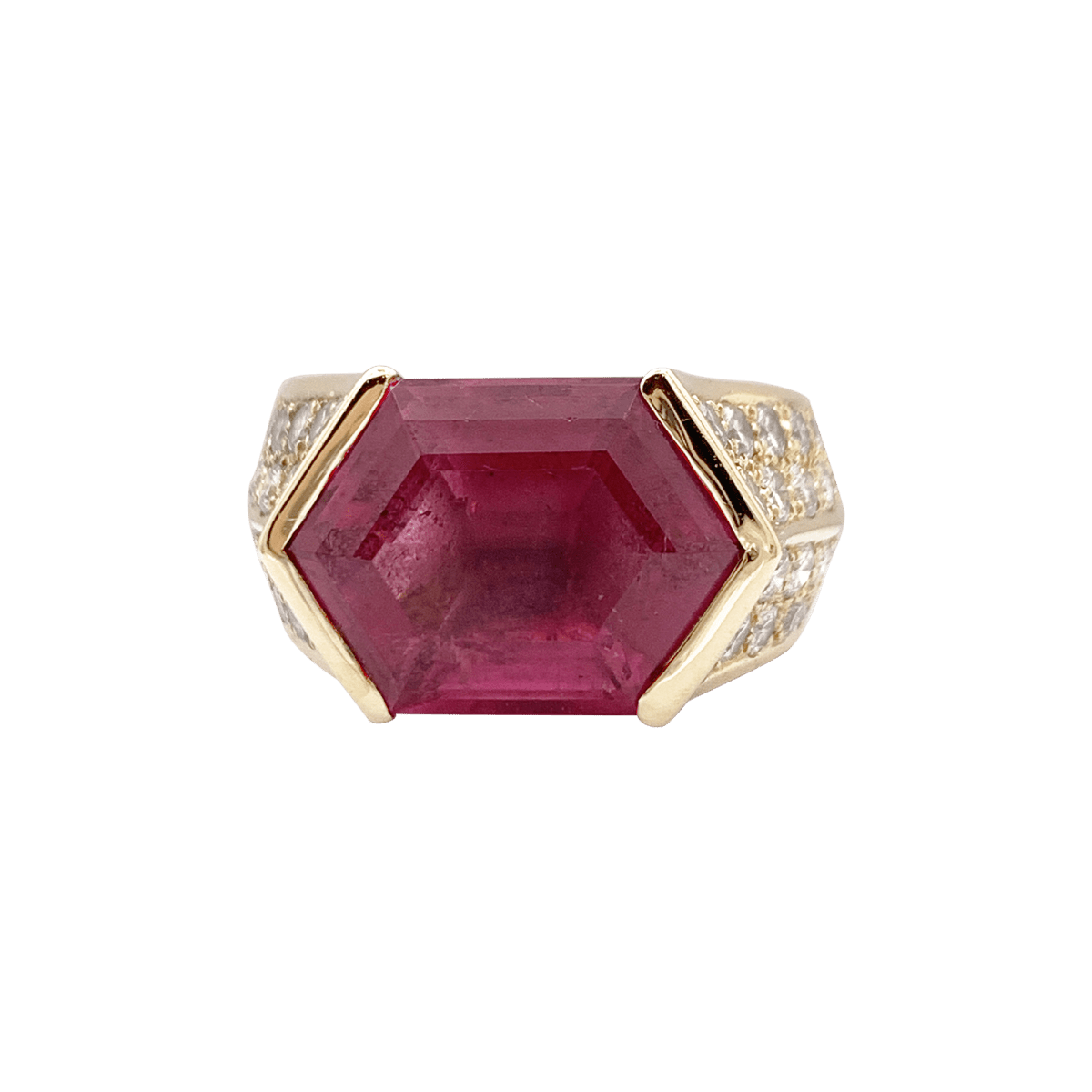 Bague vintage O.J. Perrin or jaune, diamants, tourmaline rose. - Maison Eloe