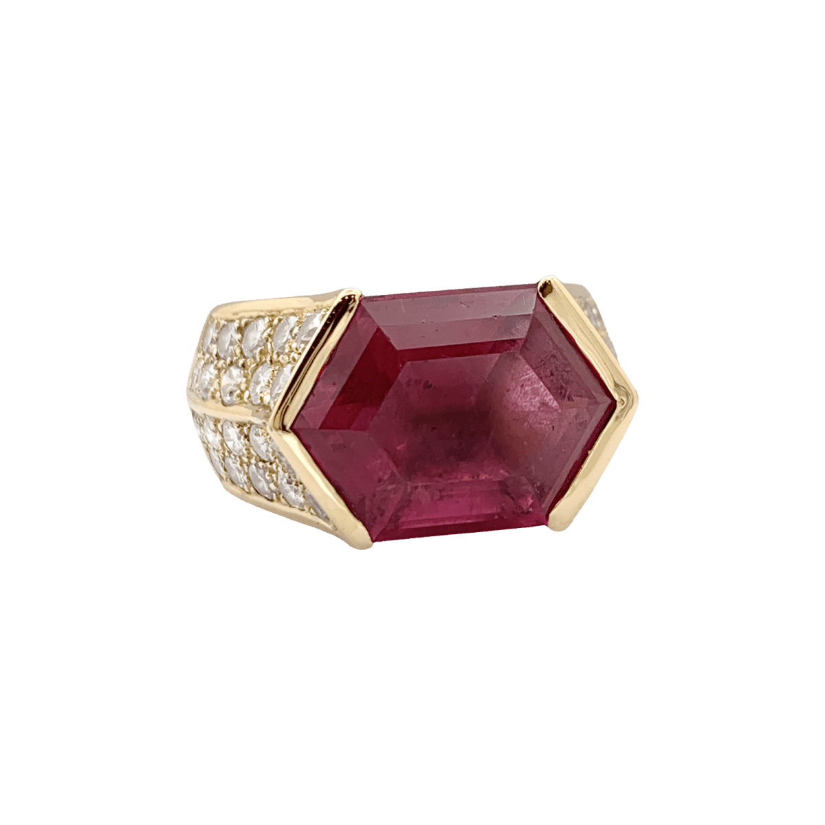 Bague vintage O.J. Perrin or jaune, diamants, tourmaline rose. - Maison Eloe