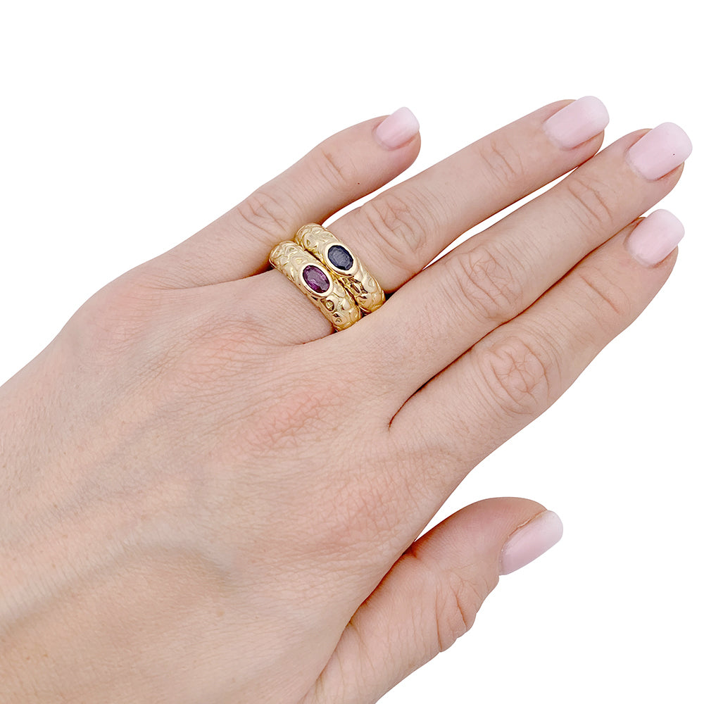 Chaumet rings, "Carrosse", yellow gold, colored sapphires.