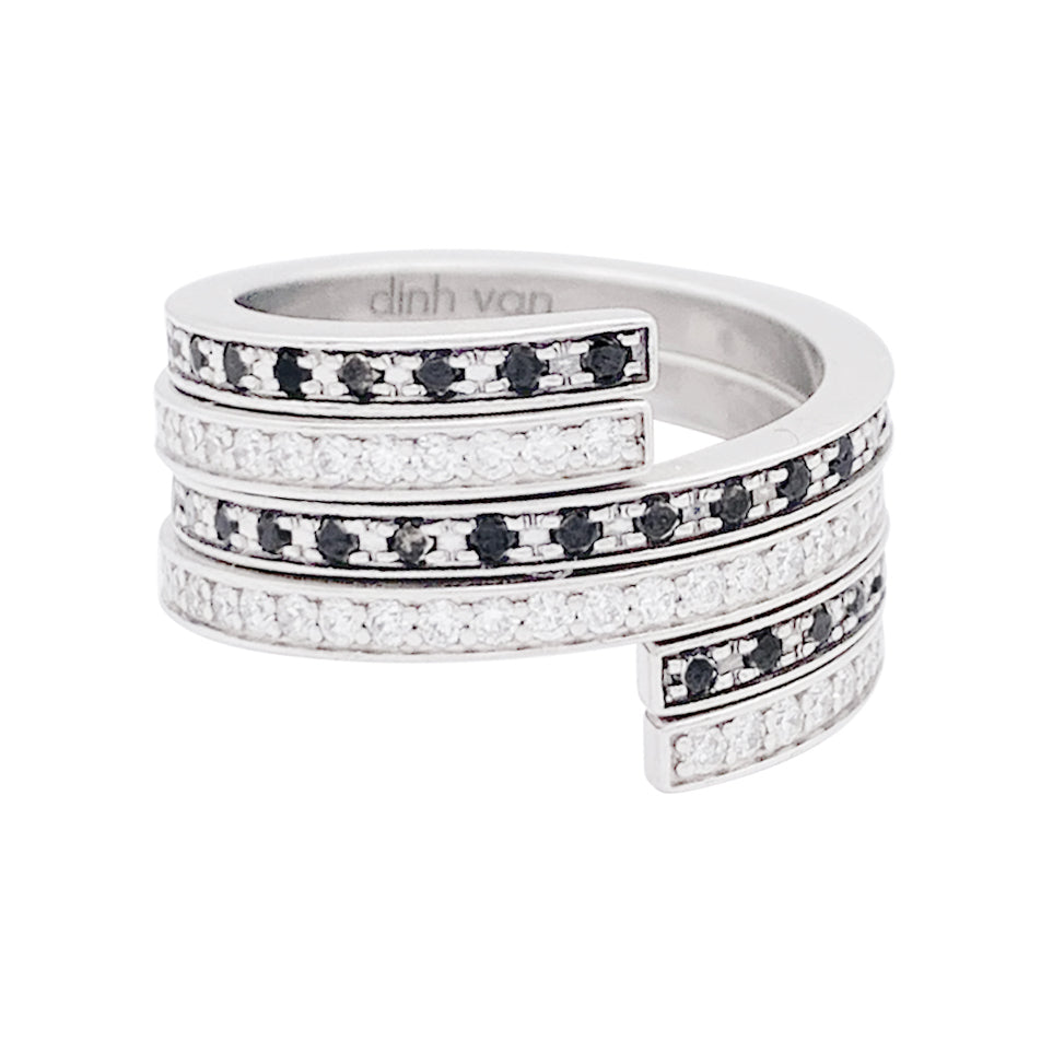 Dinh Van rings, "Spirale", white gold, diamonds and black diamonds.