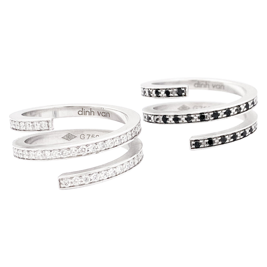 Dinh Van rings, "Spirale", white gold, diamonds and black diamonds.