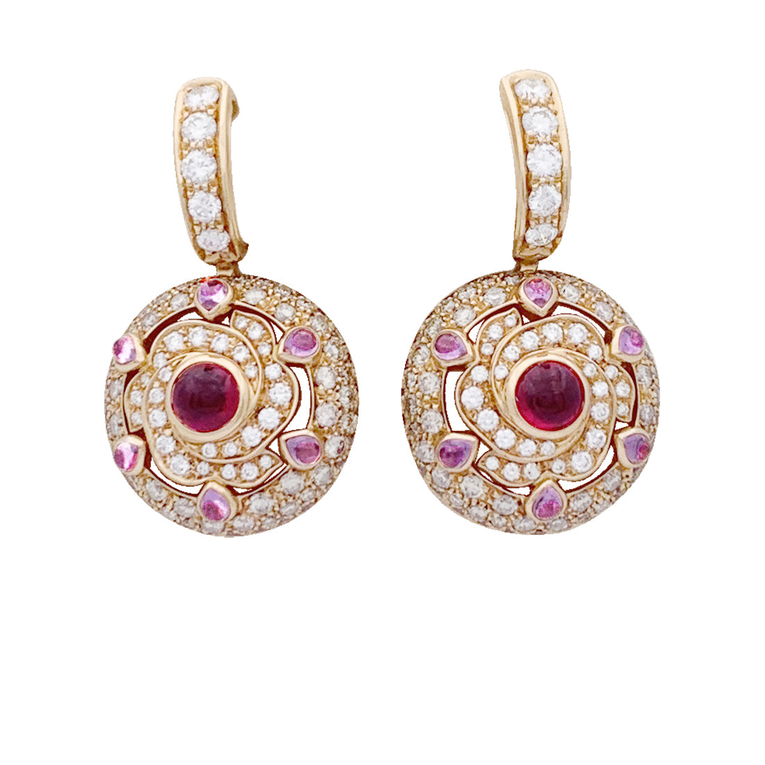 Boucheron earrings, "Jeanne", pink gold, diamonds, pink sapphires and rubies.
