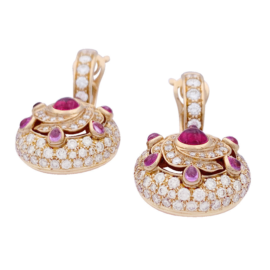 Boucheron earrings, "Jeanne", pink gold, diamonds, pink sapphires and rubies.
