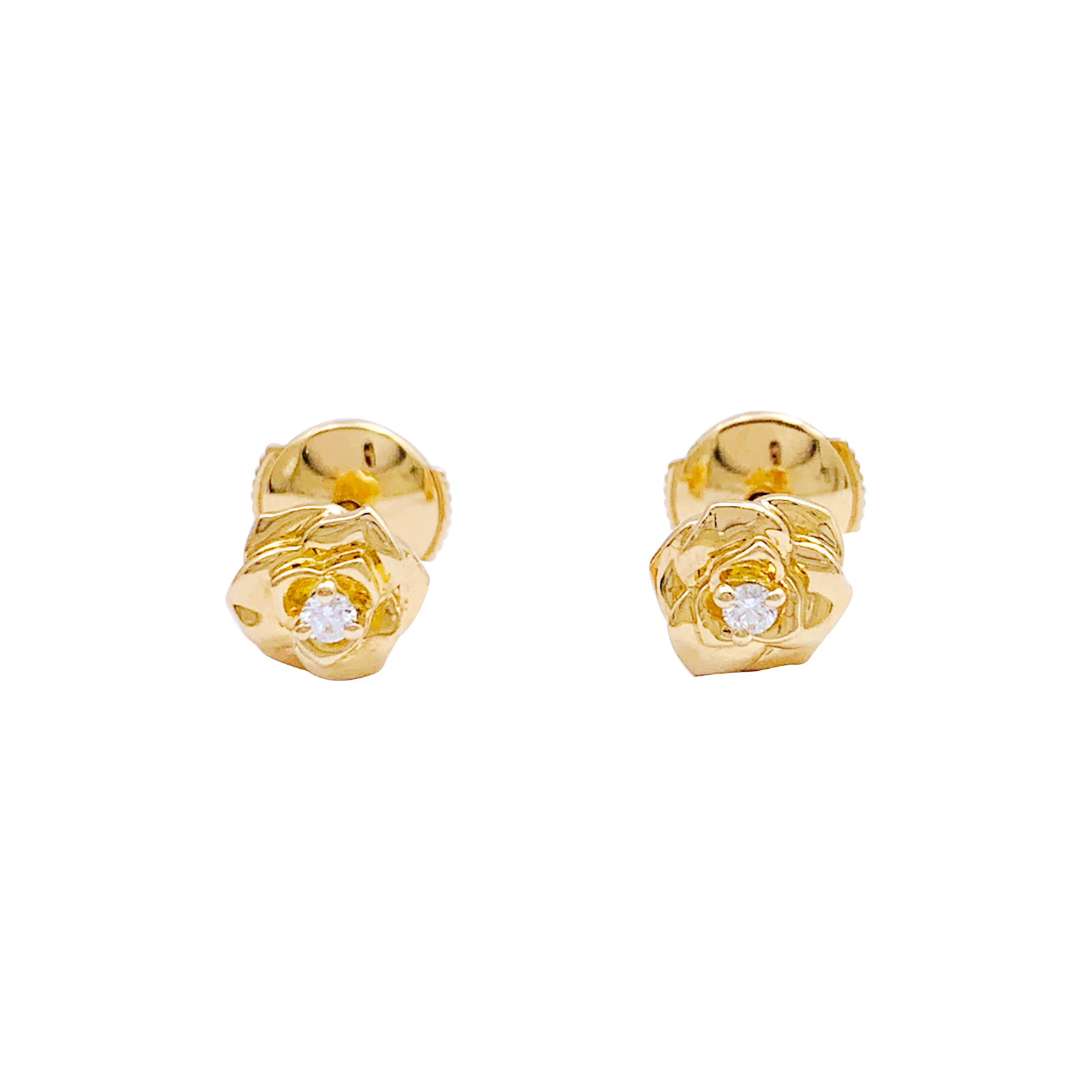 Boucles d'oreilles, "Rose Piaget", or jaune, diamants.