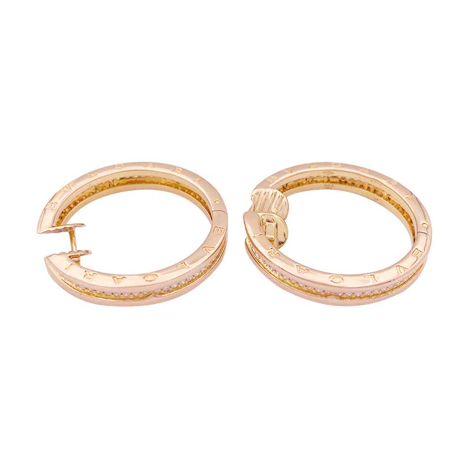 Boucles d'oreilles Bulgari, "Bulgari-Bulgari", or rose, diamants.