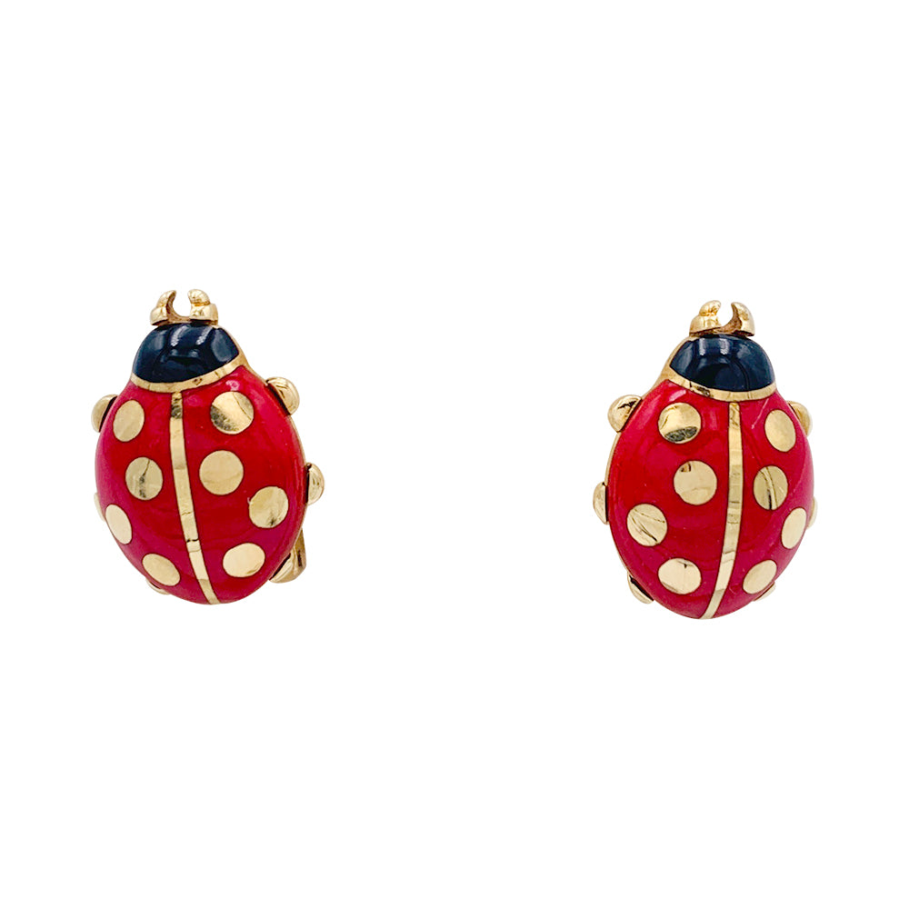 Boucles d'oreilles Cartier, "Coccinelles", or jaune, émail.