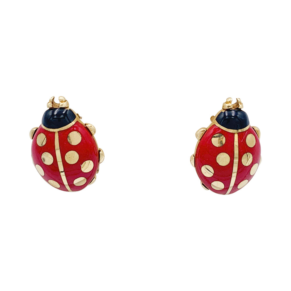 Boucles d'oreilles Cartier, "Coccinelles", or jaune, émail.