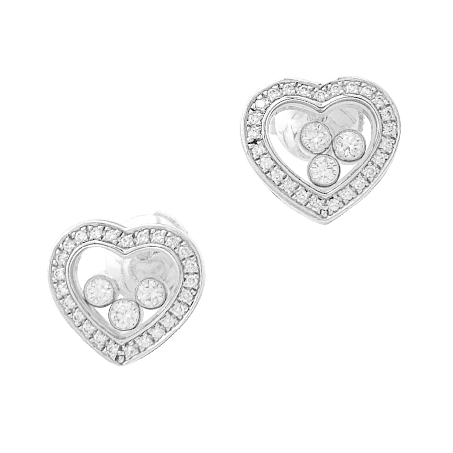 Boucles d'oreilles Chopard "Happy Diamonds" or blanc, diamants. - Maison Eloe