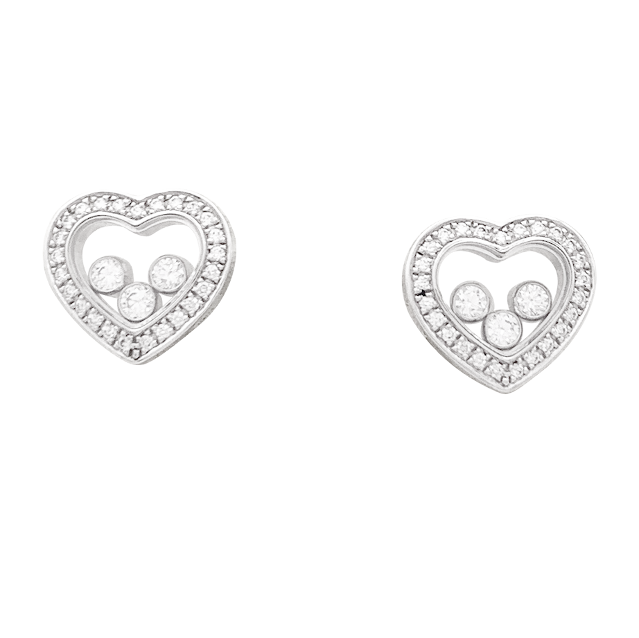 Boucles d'oreilles Chopard "Happy Diamonds" or blanc, diamants.