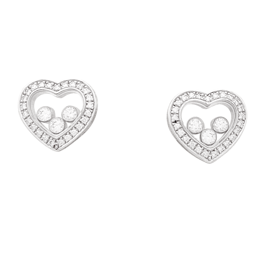 Boucles d'oreilles Chopard "Happy Diamonds" or blanc, diamants. - Maison Eloe
