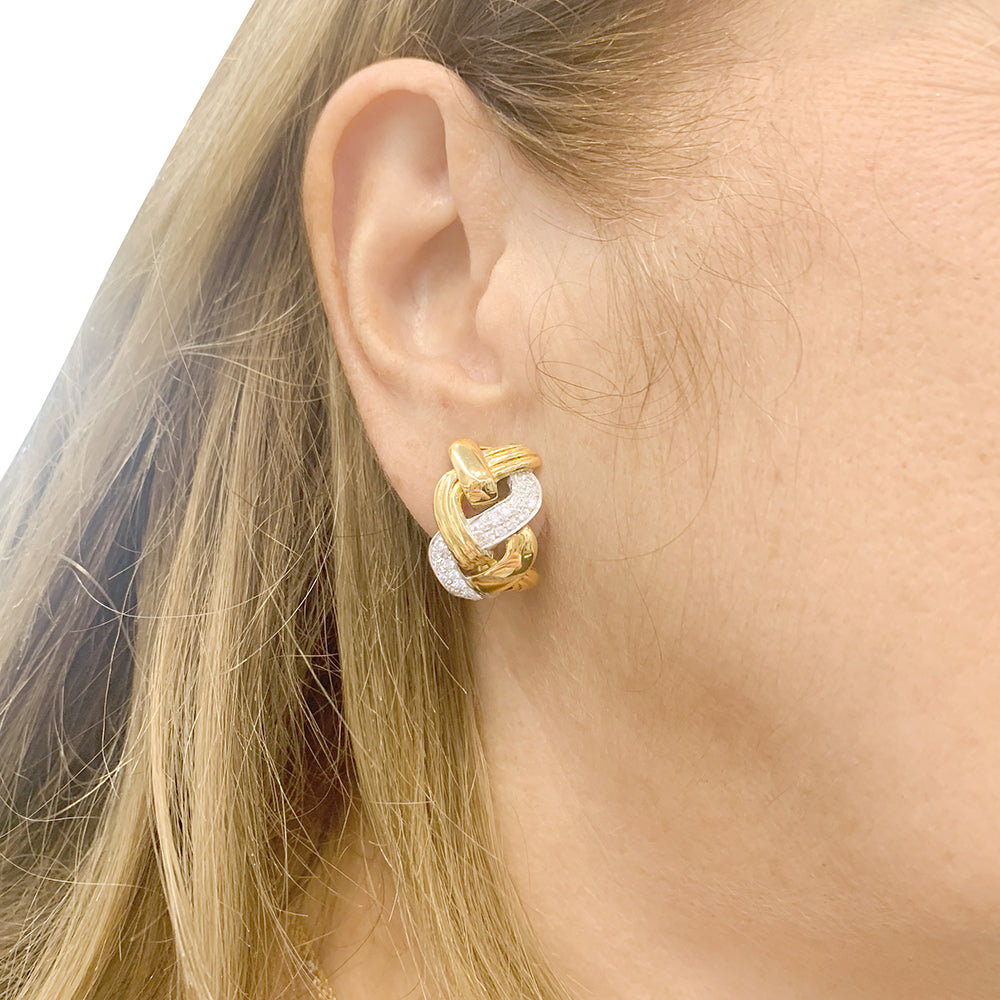 Repossi "Tresse" gold and diamond earrings.