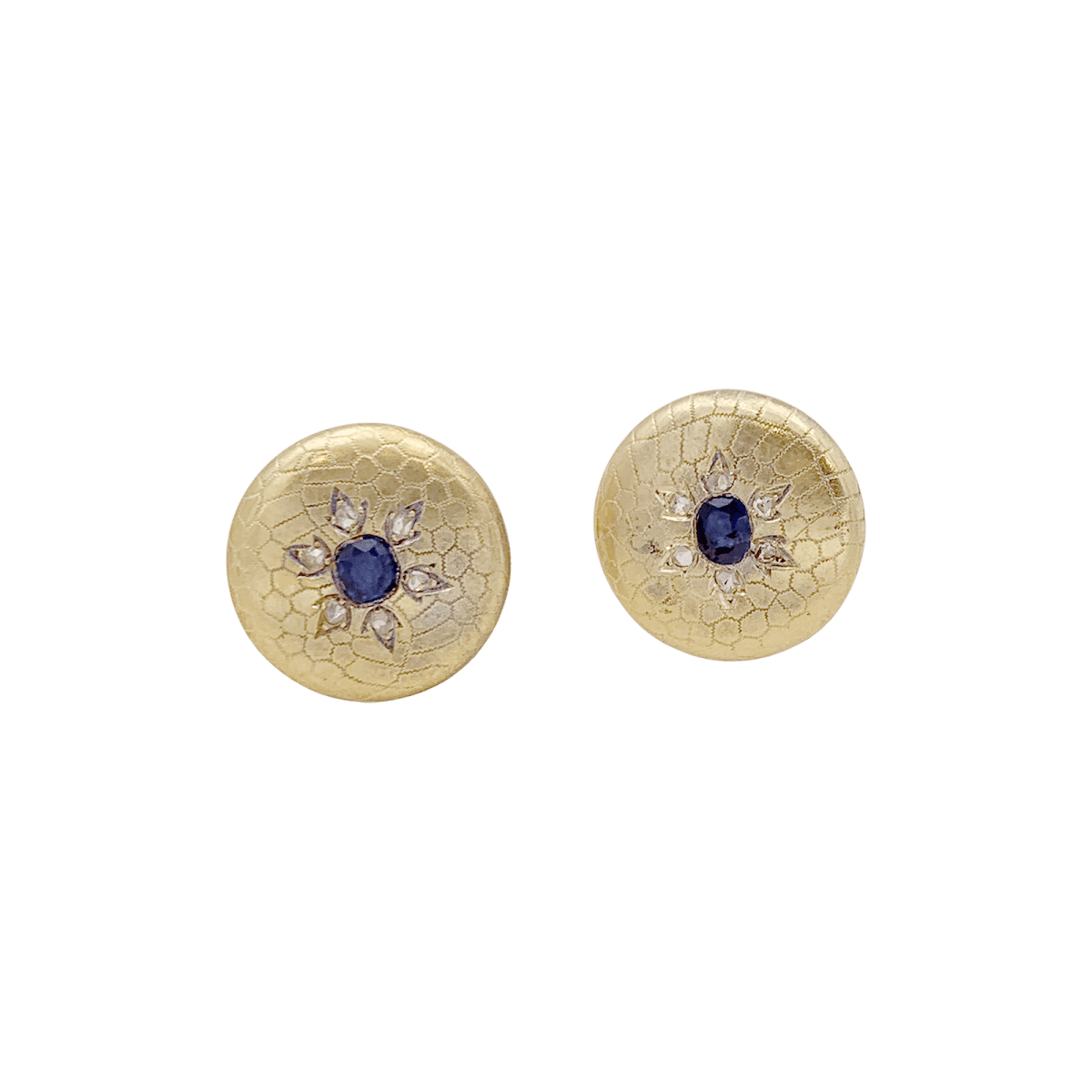 Boutons de col en or jaune, saphirs et diamants. - Maison Eloe