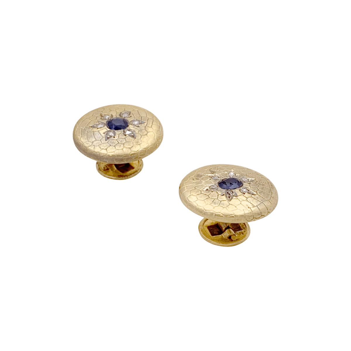Boutons de col en or jaune, saphirs et diamants. - Maison Eloe